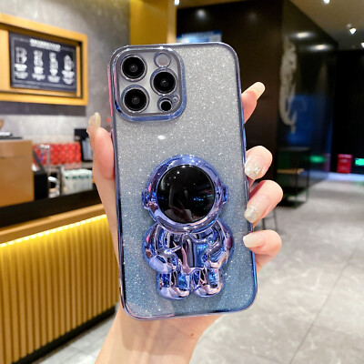 Star Astronaut Stand Case Girl Plating Cute Holder Cover Bling For Various Phone