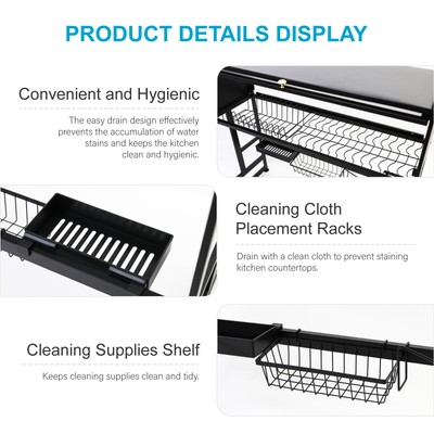 Over The Sink Dish Drying Rack 3 Tier Large Dish Rack Metal for Kitchen with Lid