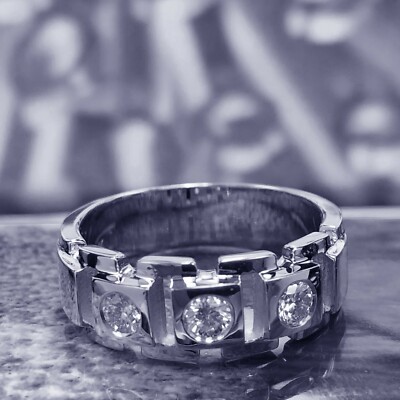 0.50 CT 3-Stone Bezel Set Diamond Band in Platinum NEW