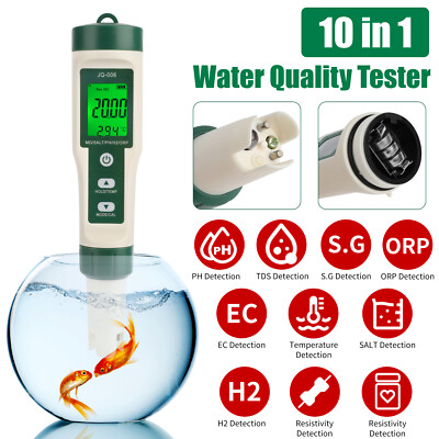 10 in1 Digital LCD PH/TDS/EC/ORP/TEMP/SG/Salinity Water Quality Tester Meter Pen