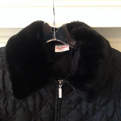 GIRL'S HANNA ANDERSSON Jacket SZ 140 9 10 11 BLACK FUR QUILTED COAT