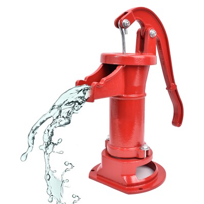 Cast Iron Manual Hand Water Pitcher Pump 25Ft Lift Hand Well Pump Suction Red