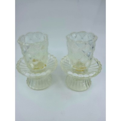 PartyLite Diamond Point Votive Candle Holders Pair Clear Hand Crafted Glassware