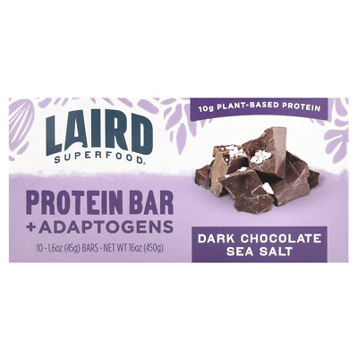 Superfood Protein Bar + Adaptogens, Dark Chocolate Sea Salt, 10 Bars, 1.6 oz (45