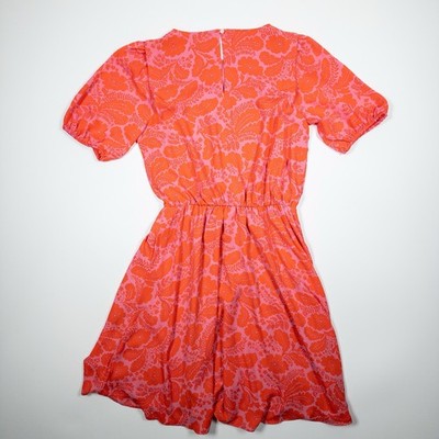 Ann Taylor Women’s Small Floral Puff Sleeve Midi Dress Pink Red Elastic Waist — image 7