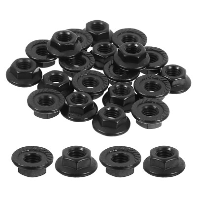 M5x0.8mm Serrated Flange Hex Lock Nuts, 20Pcs Hexagon Flange Nut, Black