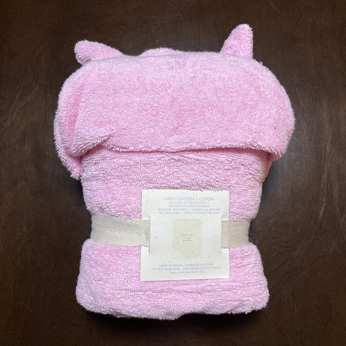 POTTERY BARN KIDS Hooded Baby Bath Wrap Towel CAT Pink Machine Washable NEW