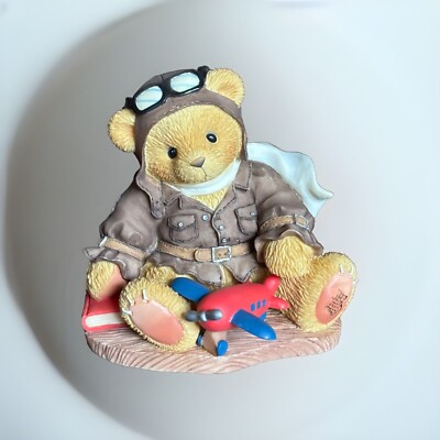 Cherished Teddies 1998 Bear Figurine Lance Airplane Toy Pilot Bear