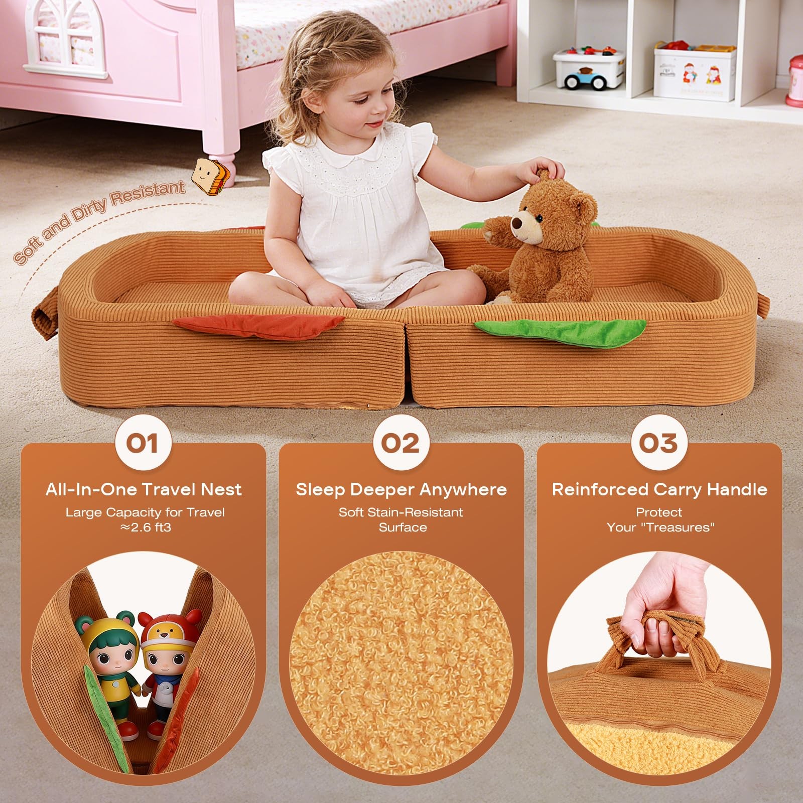 liftoza Toddler Travel Bed Sandwich Style Portable Toddlers Floor 