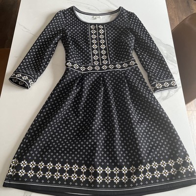 NEW Max Studio Black Floral Round Neck 3/4 Sleeve Pleated Pullover Dress XS
