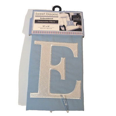 Letter E Monogram Pillow Cover Case, Embroidered 12 x 12 Blue White Sweet Dreams