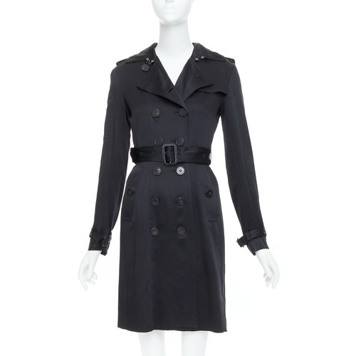 BURBERRY LONDON black 100% silk check lined belted trench