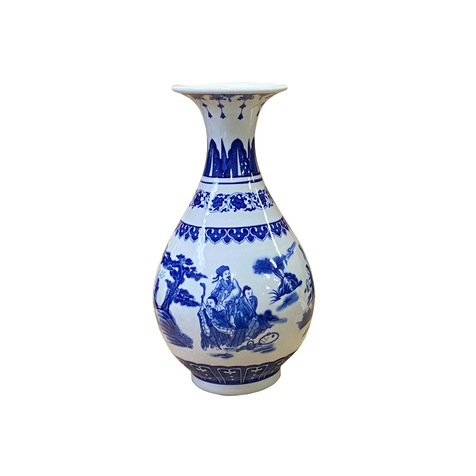 Chinese Oriental Blue White Porcelain Graphic Scenery Vase ws2805S Chinese Oriental Blue White Porcelain Graphic Scenery Vase ws2805S