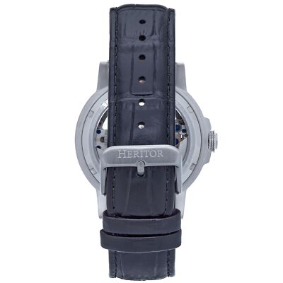 Pre-owned Heritor Automatic Davies Semi-skeleton Leather-band Watch - Silver/black