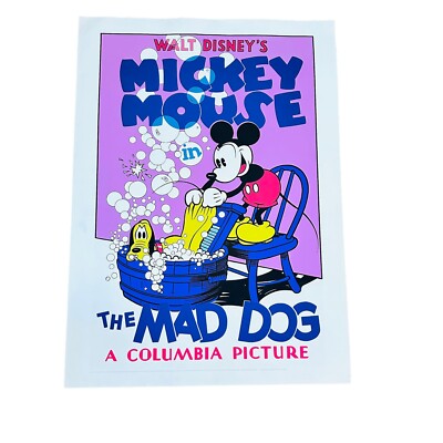 vtg Walt disneys Mickey Mouse Mad Dog Serigraph Litho Poster