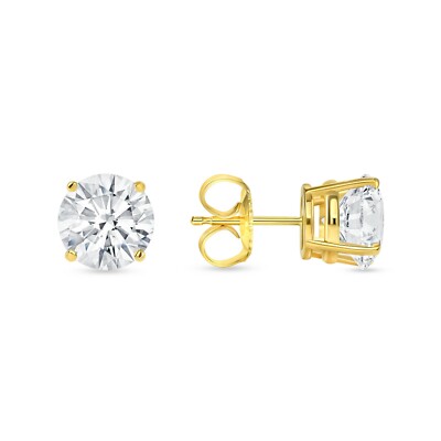 Pre-owned Shine Brite With A Diamond 5 Ct Round Earrings Studs Solid 14k Yellow Gold Brilliant Cut Push Back Basket In White/colorless
