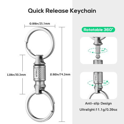 Titanium Quick Release Keychain, Retractable Key Chain Detachable Keychain Cl...