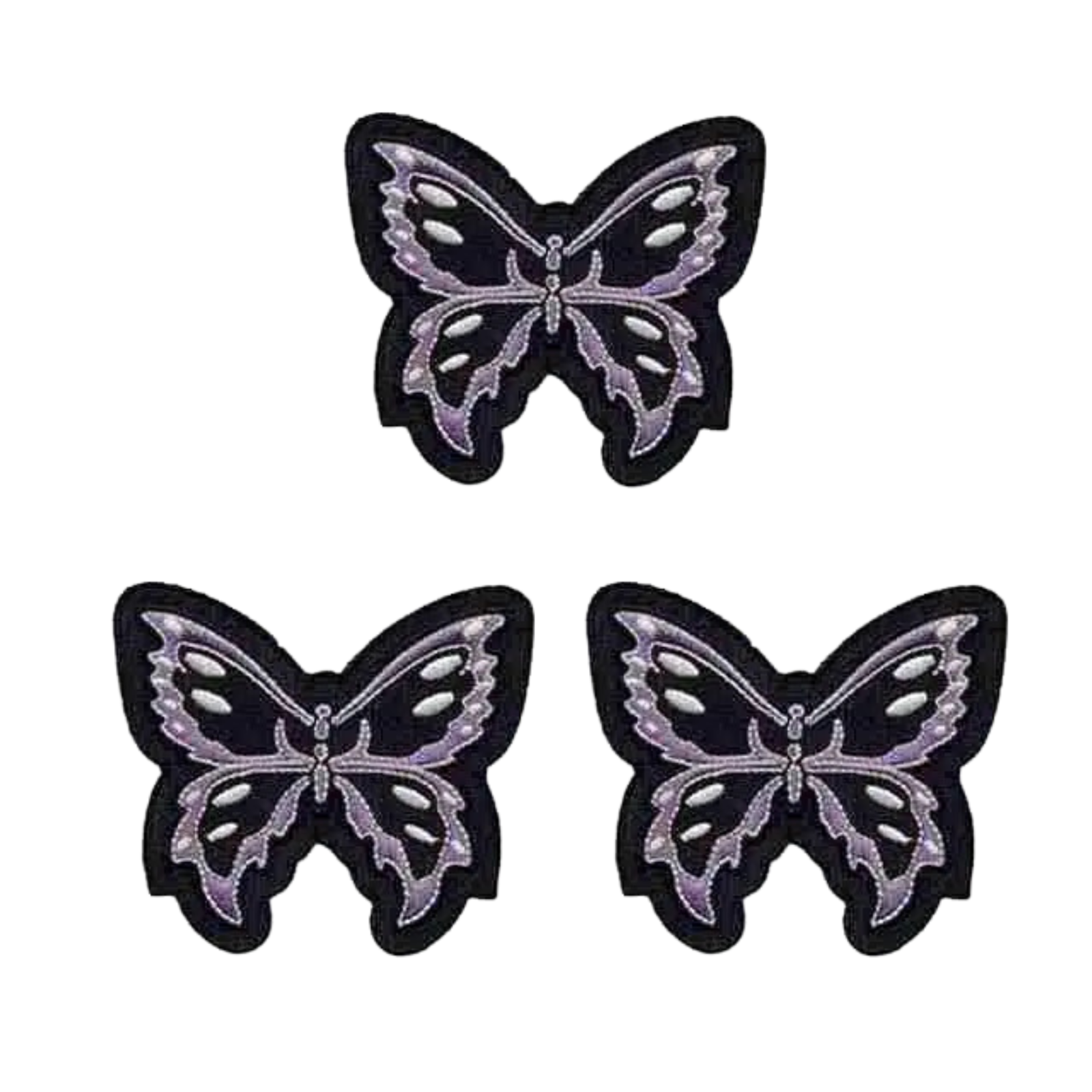 Black and Lavender Tribal Butterfly (3-Pack) Iron On Patch - Picture 1 of 4