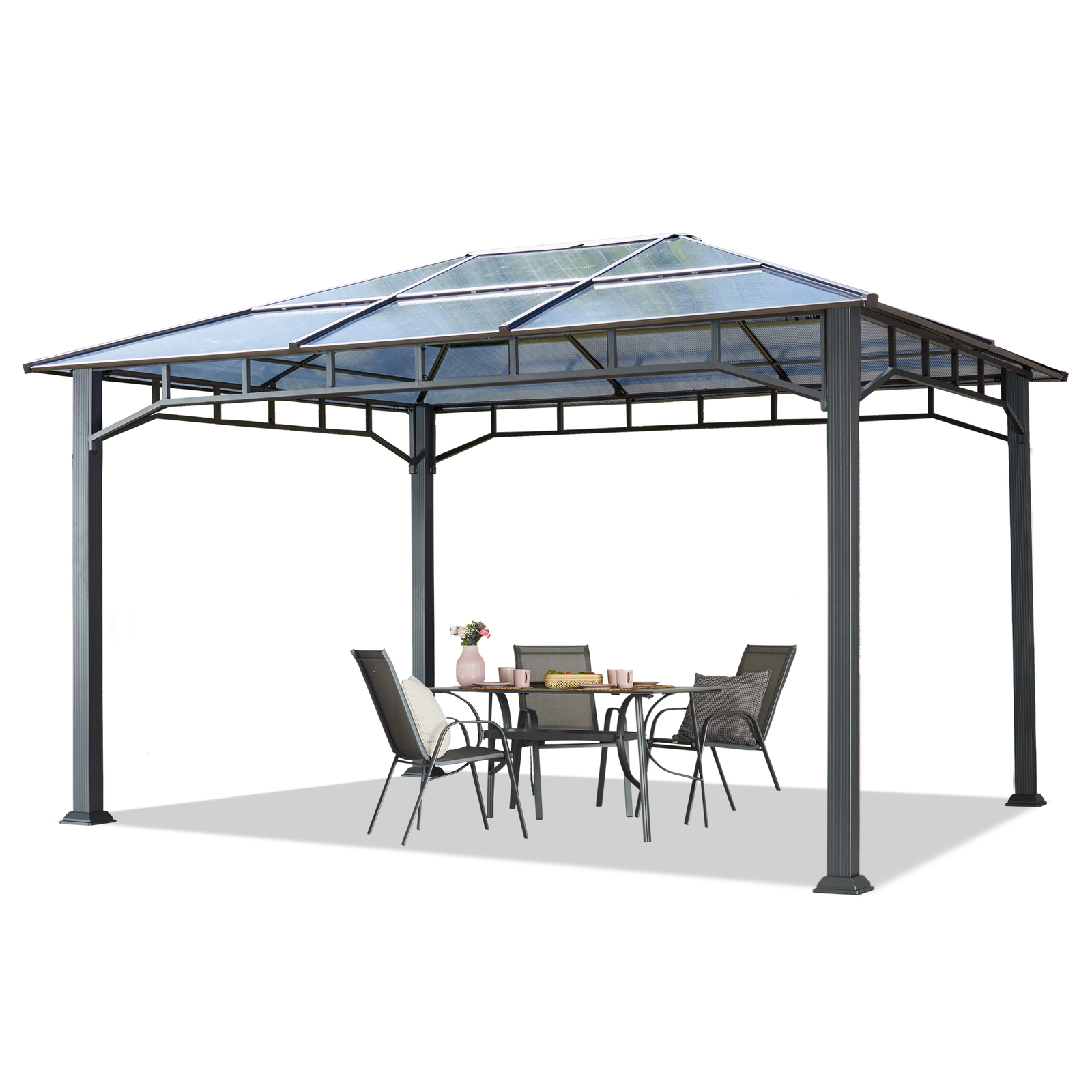 Alu Pavillon 3x4m Gartenpavillon festes Polycarbonat Dach Gartenzelt Pavillion