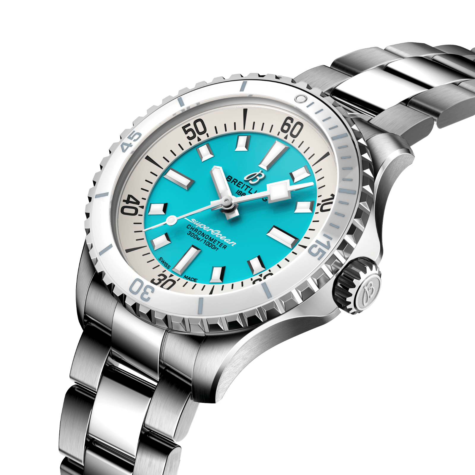 Pre-owned Breitling Superocean Automatic 36 Turquoise Dial Stainless Steel A17377211c1a1