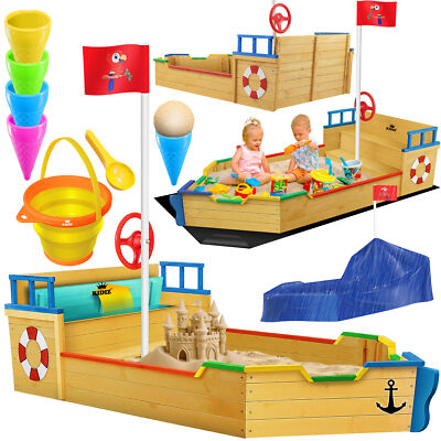 KIDIZ  Sandkasten Ahoi Piratenschiff Boot Schiff aus Holz groß Sandbox Sandkiste