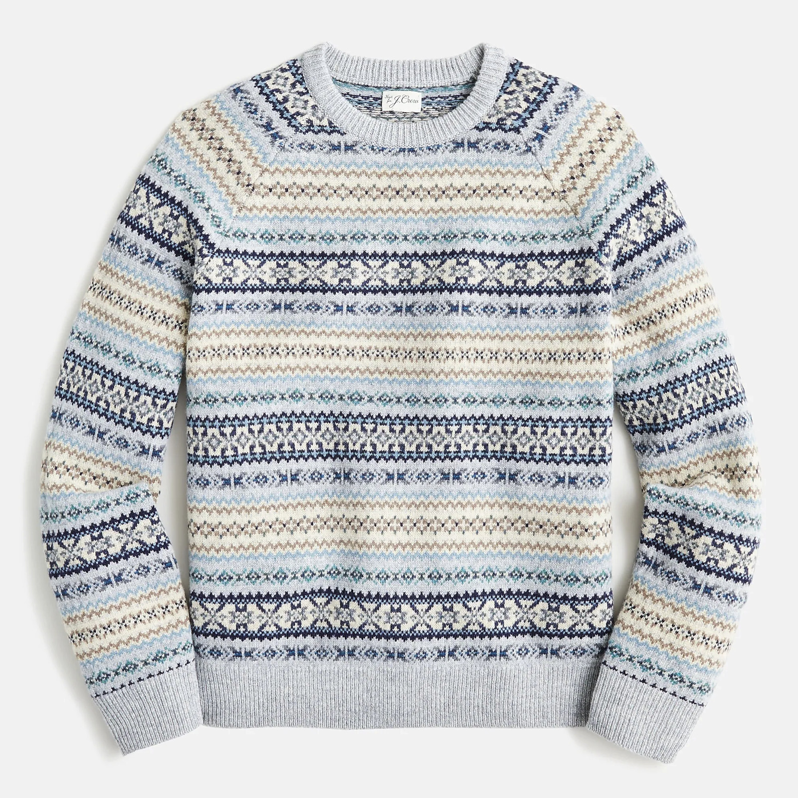 NWT J Crew 100% Wool Fair Isle Sweater in Heather Stone