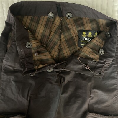 BARBOUR Pants Waxed Over Trousers Small Brown A195 36 X 29 Lined Cotton Hunting