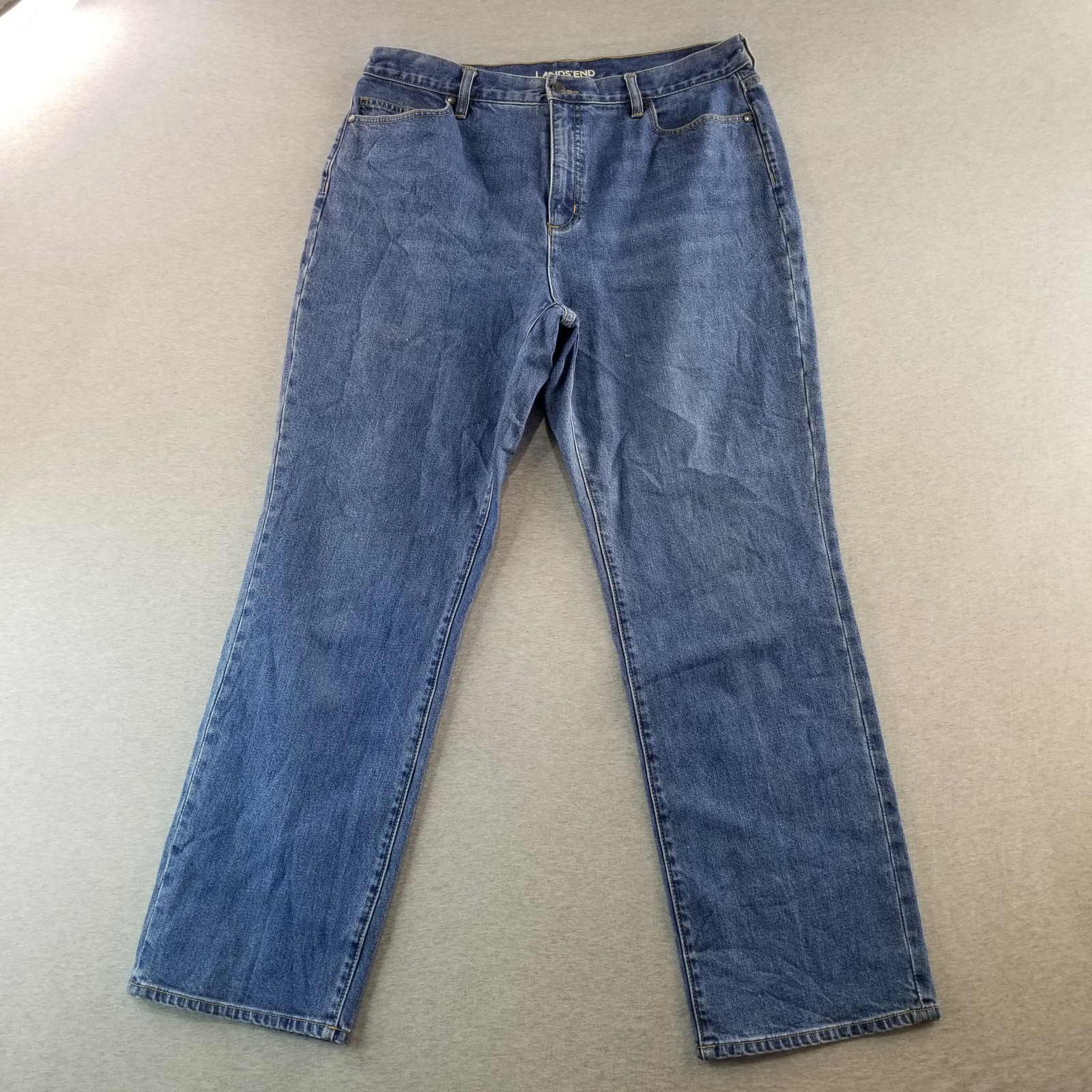 Lands End Jeans Women's Sz 14 Blue Wash High Rise Straight VTG Cotton Quality