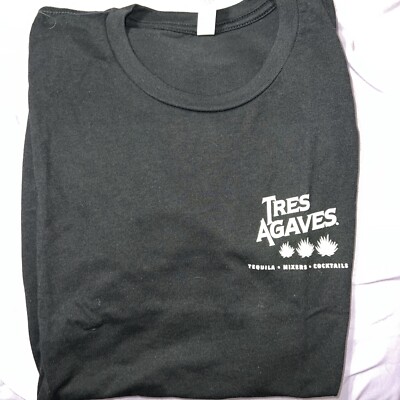 Tres Agaves Tequila Black T shirt. free shipping USA. Double Sided XL