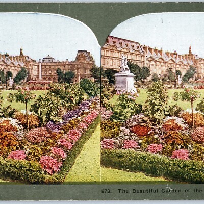 c1900s Paris, France Tuileries Garden Louvre Stereoview Old Royal Residence V36