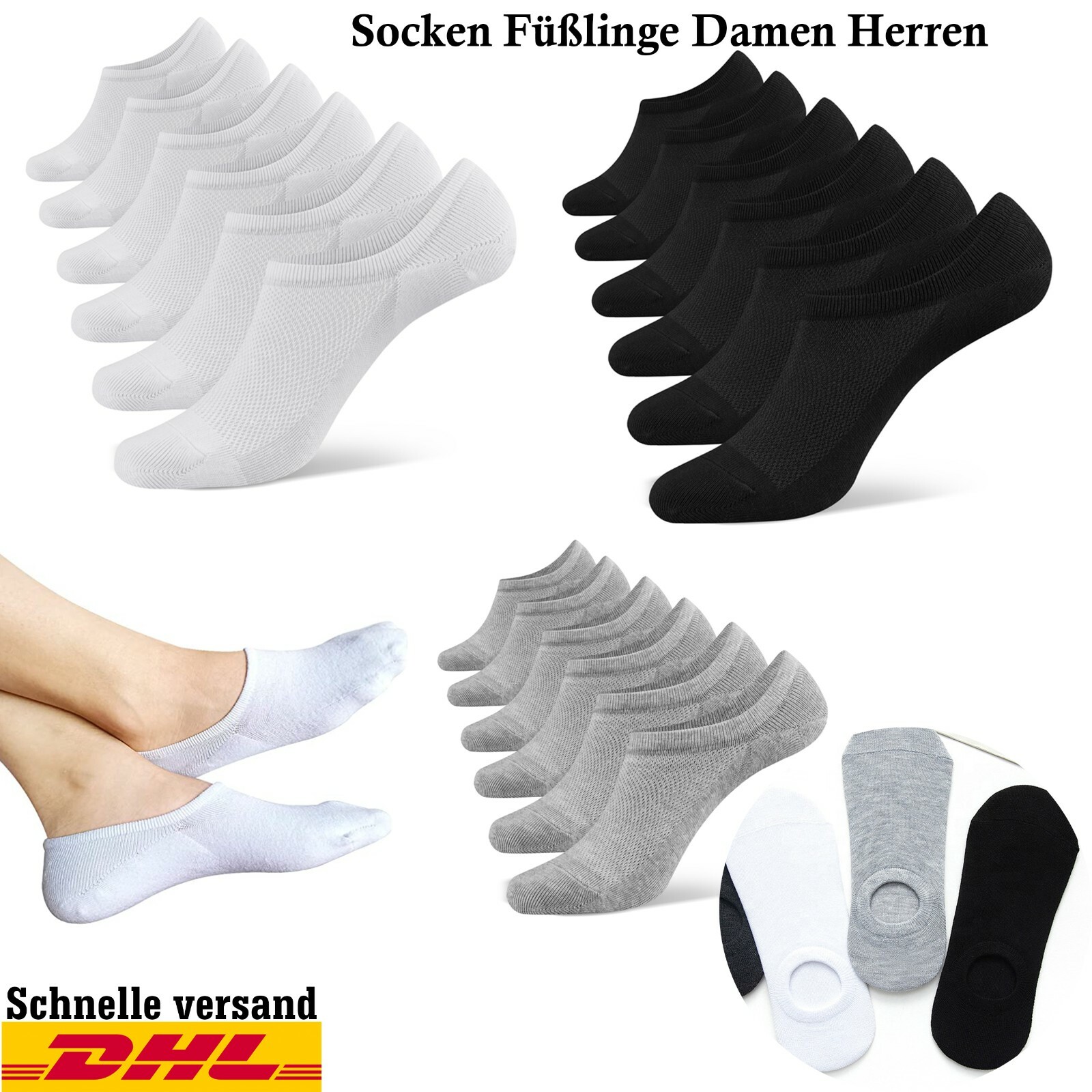 Sneaker Socken Füßlinge Damen Herren 5 bis 30 Paar Socken Baumwolle Größe 35-44