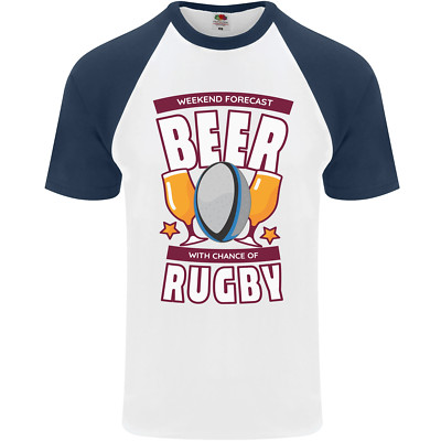 Weekend Forecast Beer Alcohol Rugby Funny Mens S/S Baseball T-Shirt