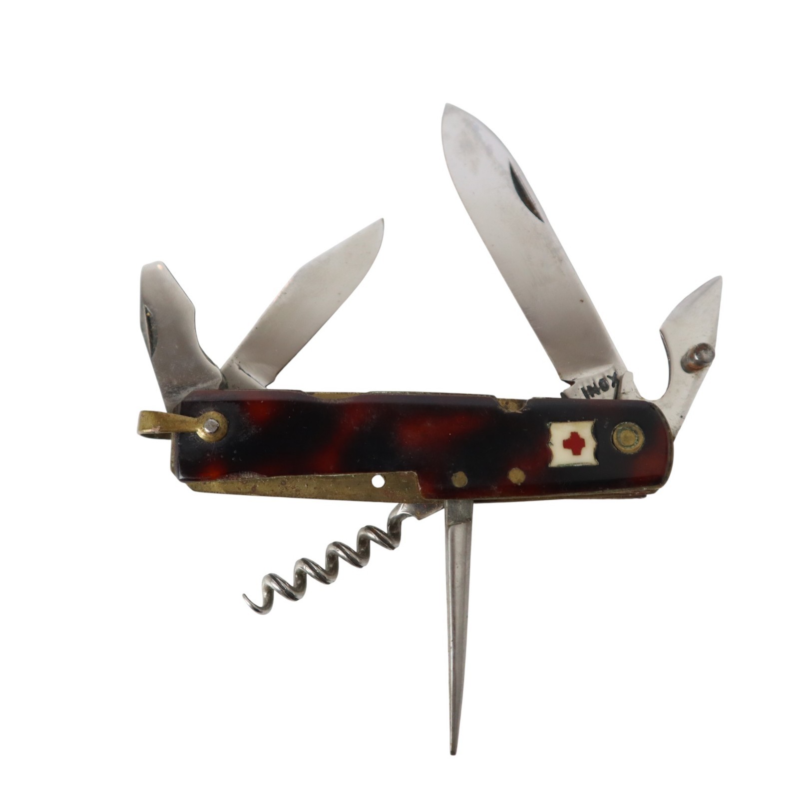 Antique Swiss Army INOX Knife Switzerland Multi Tool Corkscrew Military 1900s