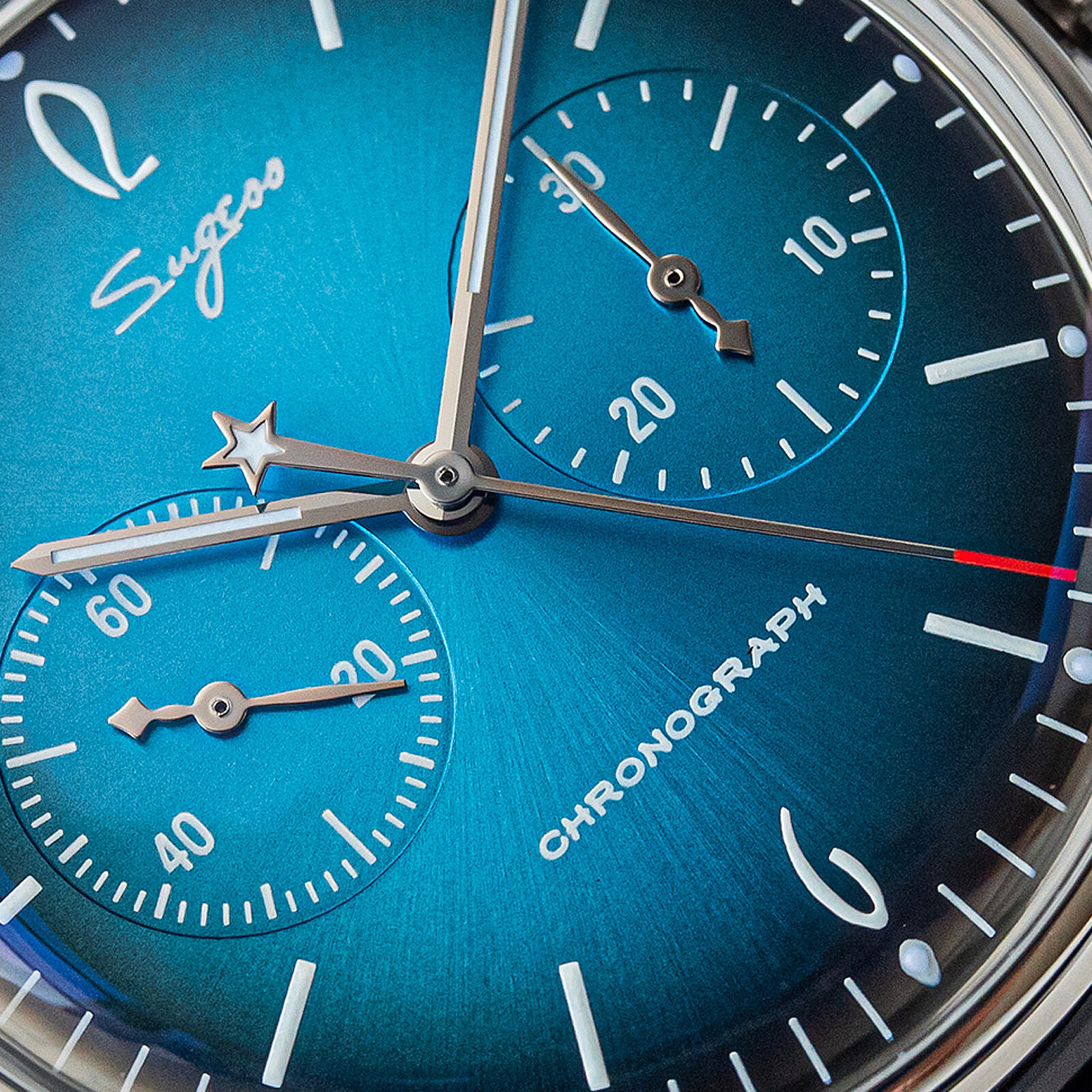Pre-owned Sugess Gradient Blue Swan Neck Domed Mechanical Watch Seagull 1963 Su1901f023sn