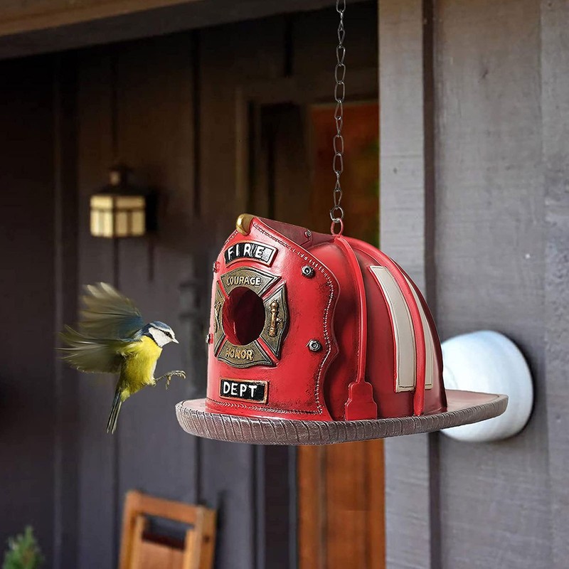 Fireman Helmet Birdhouse Bird Feeder Firefighter's Helmet Hanging Bird House