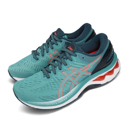 

Женские беговые кроссовки Asics Gel-Kayano 27 D Wide Techno Cyan Sunrise Red 1012A713-300, Зеленый, Gel-kayano 27 D Wide