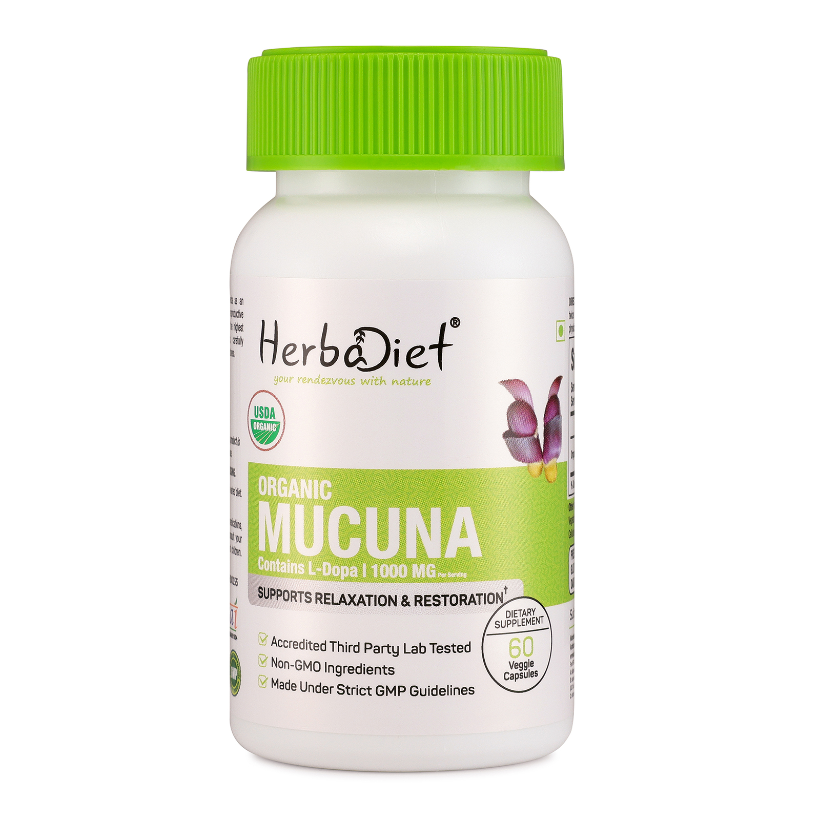 Organic Mucuna Pruriens Veg Capsules 1000mg Velvet Bean Natural Dopamine