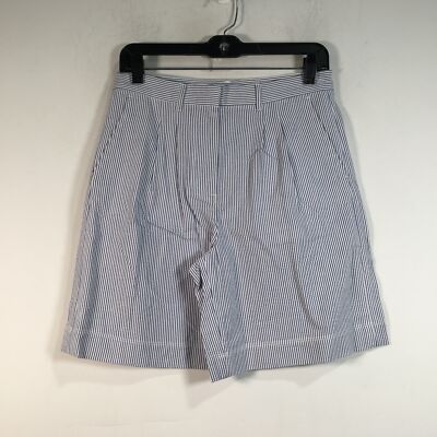 J. Peterman Florentine Seersucker Pleated Striped Short, Women's Size 4 - Blue/W