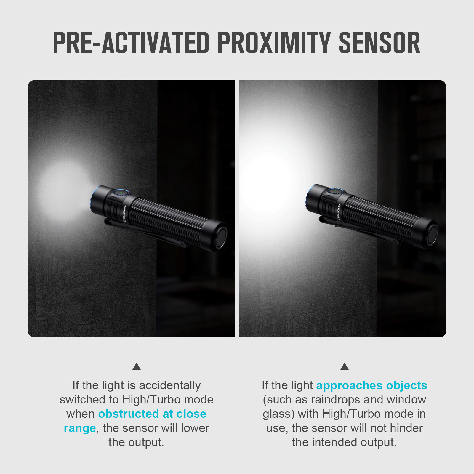Olight Warrior Mini3 Tactical Flashlight pre-activated proximity sensor