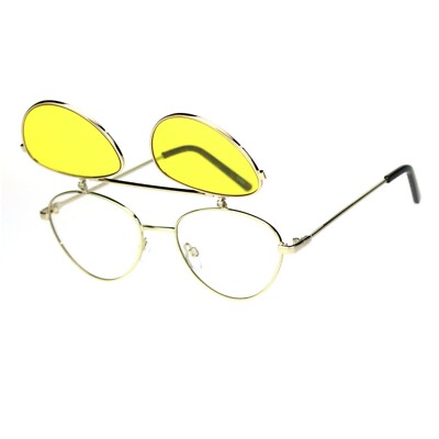 Flip Up Sunglasses Rounded Triangular Metal Frame Clear Glasses Under