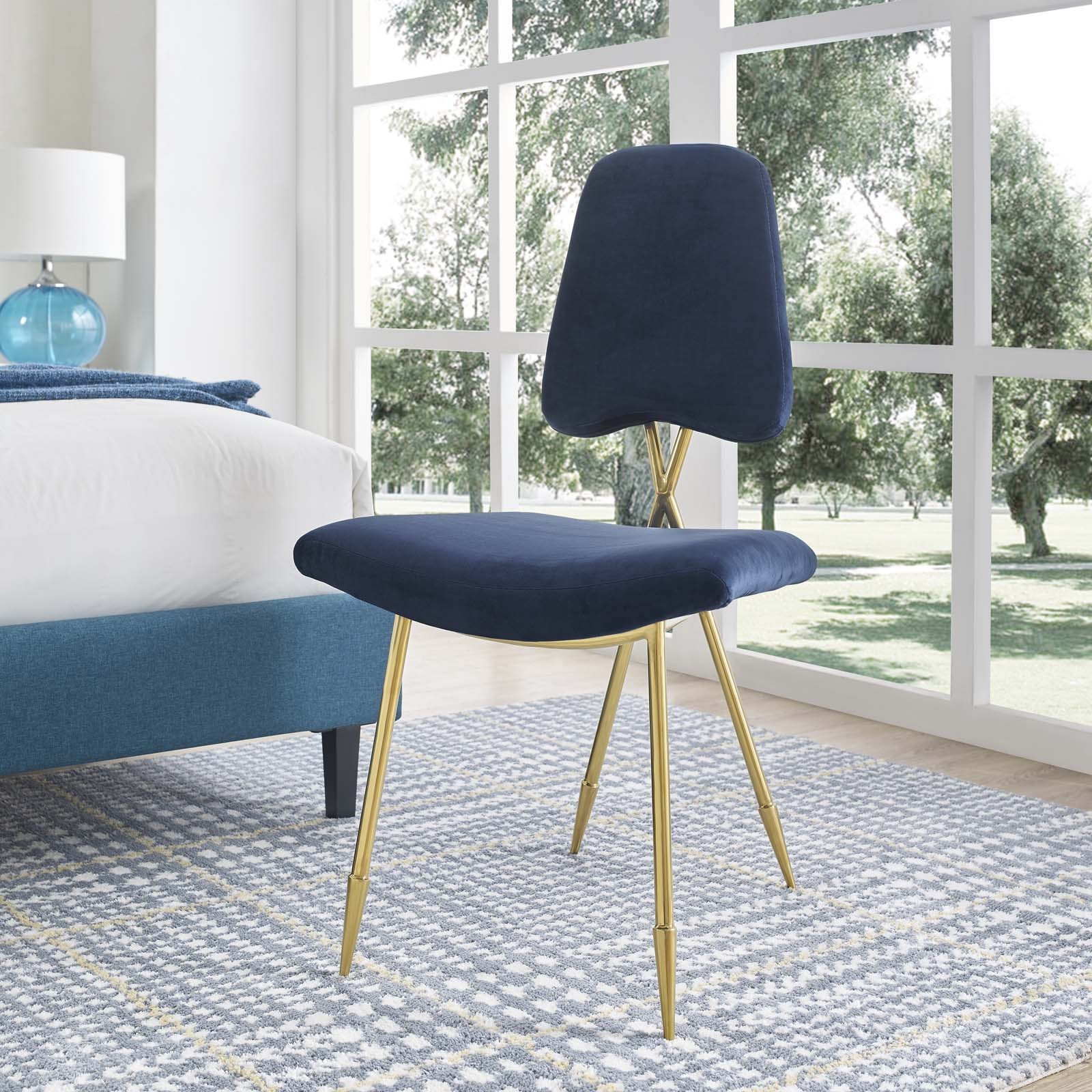 Contemporary Modern Navy Velvet Upholstered Dining Chair With Gold Metal Legs Ebay