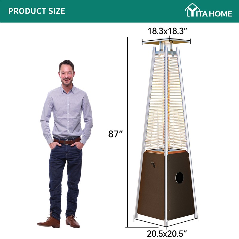 TAUS 46000 BTU Propane Pyramid Patio Heater Gas LP Flame Outdoor with Wheels