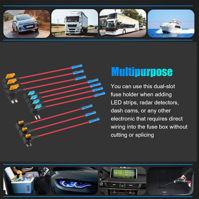 10pc 12V Car Add-a-Circuit Fuse Adapter w/ Standard & Mini Tap Blade Fuse Holder