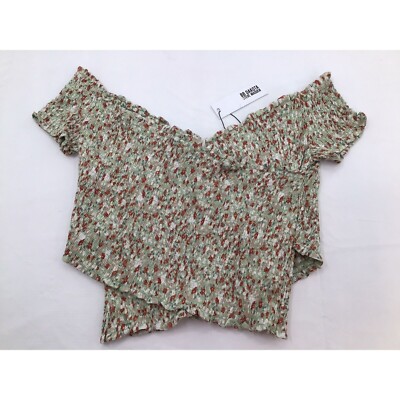 Steve Madden X BB Dakota Womens Size Large Multi-Color Floral Smocked Crop Top