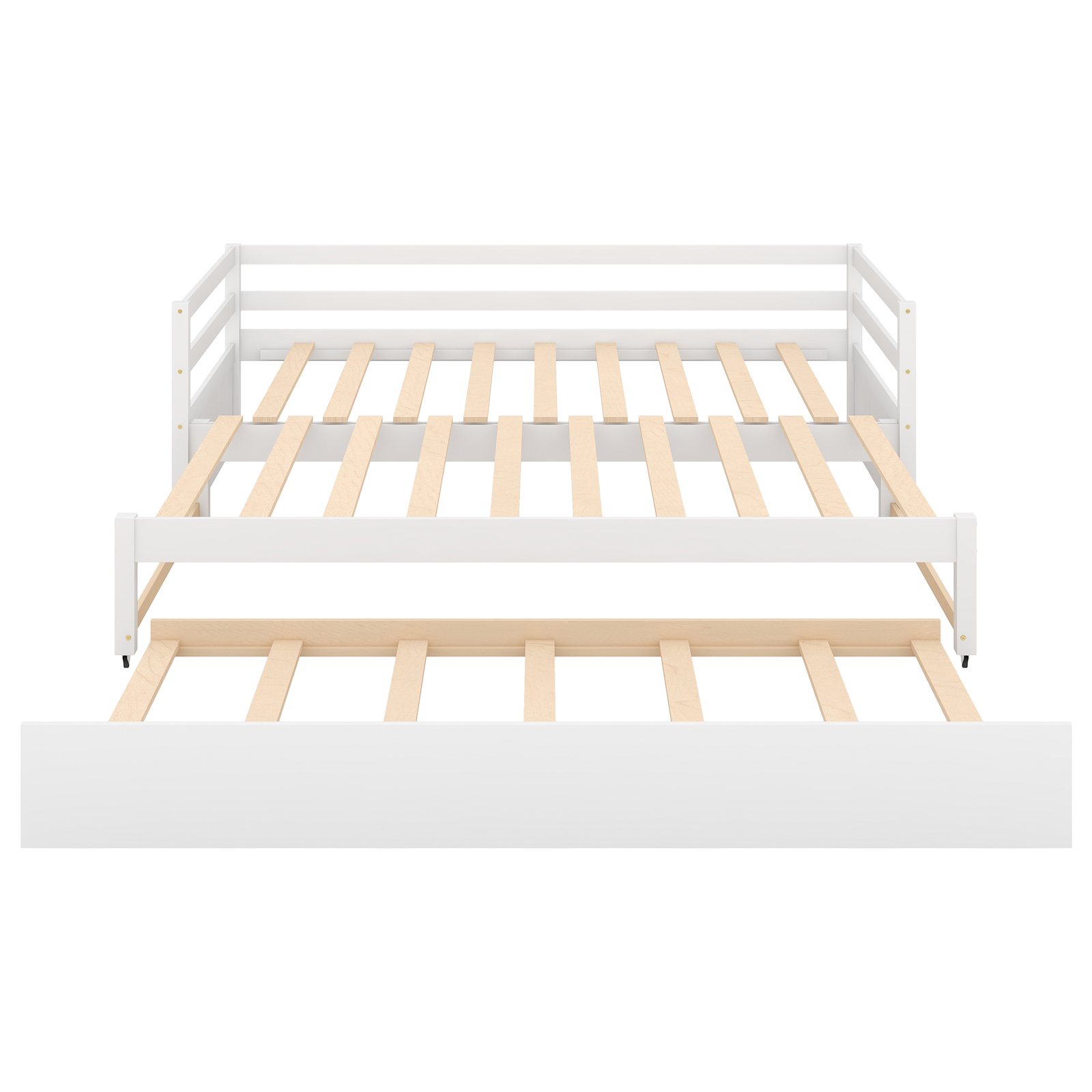Wooden Twin or Double Twin Daybed Frame Slatted with Trundle White