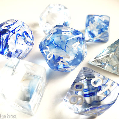 Chessex Dice Poly - Nebula Blue w/ White - Set of 7 - CHX 27466 - Free Bag! D&D