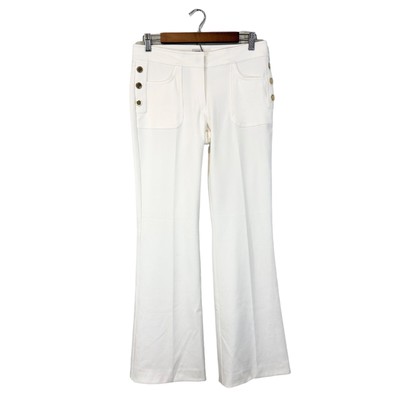 Cache White Bootcut Pants Gold Button Accent Flare Leg Size 4 B32#34