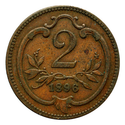 1896 Austro-Hungarian Monarchy 2 Heller Coin, km2801 - Excellent Coin  