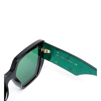 Pre-owned Gucci Sunglasses Gg0956s 001 Black Gold Green Lens Square Woman Large