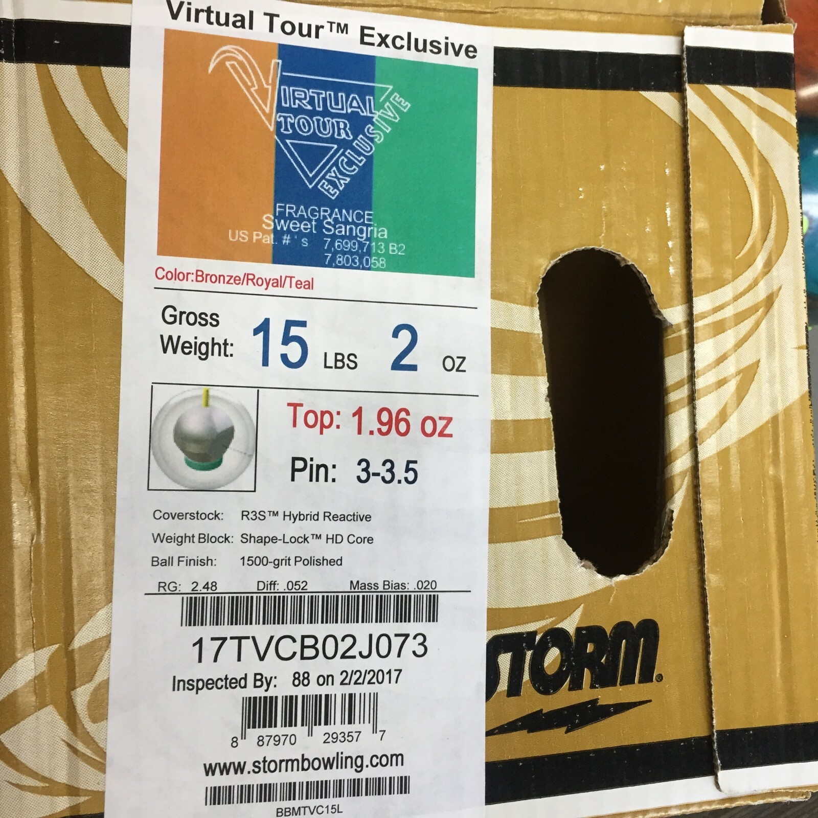 STORM VIRTUAL TOUR EXCLUSIVE  bowling ball 15 LB. 1ST QUALITY  NEW IN BOX!